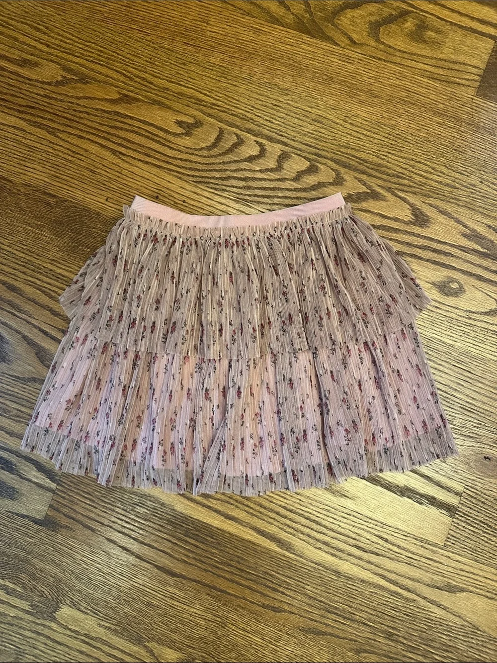 NWT GAP Girls Blush Pink Tiered Floral Mesh Skirt; L